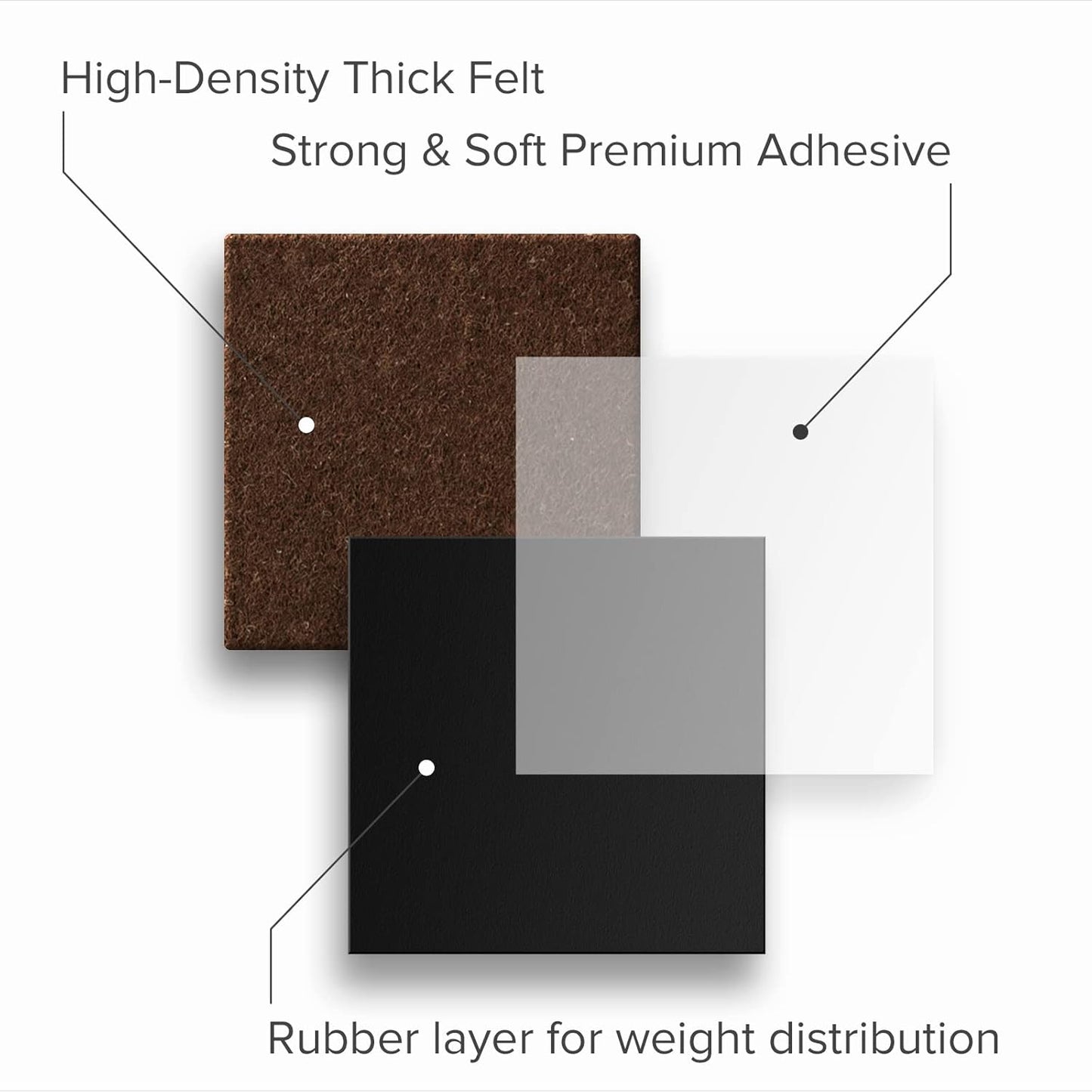24 Heavy-Duty Felt Furniture Pads 1.5” 1/4” Thick X-Protector! Square Felt Pads for Furniture Feet - The Best Felt Floor Protectors for Furniture to Prevent Scratches. Protect Your Hard Floor! (Brown)