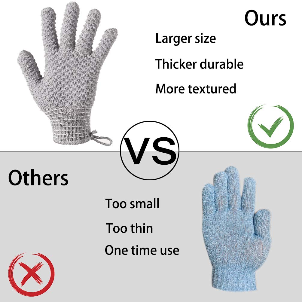 Bath Exfoliating Gloves - 2 Pairs of Lengthened and Large Scrubbing Gloves for Shower, Spa, and Massage - Perfect for Exfoliating Body, Face, Hands, and Feet(2 paris gary)