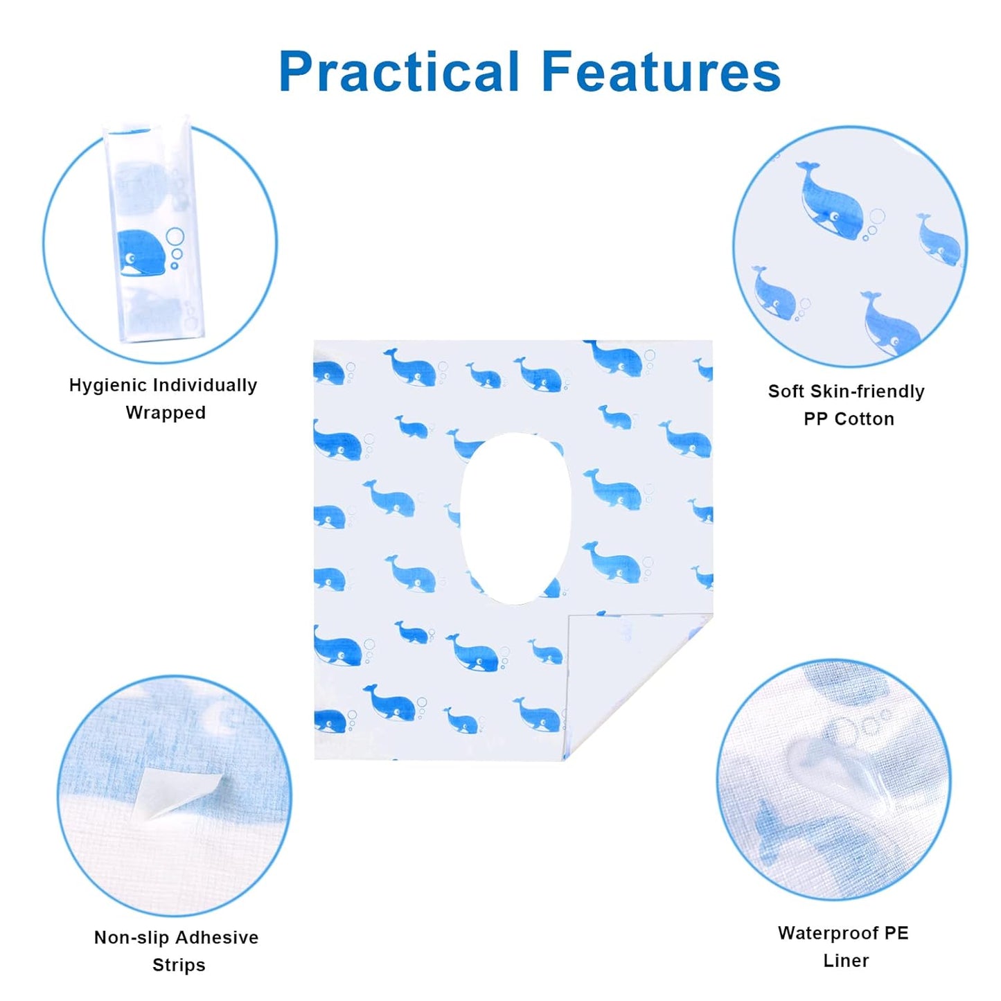 41 Pack Toilet Seat Covers Disposable, Extra Large Disposable Toilet Seat Covers for Adults, Individually Wrapped Potty Training Liners with Non-Slip Adhesives for Kids in Home, Restrooms&Travel -Blue