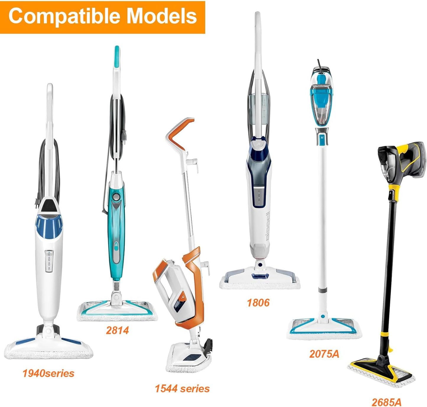 12 Pack Steam Mop Replacement Pads Compatible with Bissell Powerfresh Steam Mop 1940 1806 1544 2075 2685A 2181 2814 Series, Model 1940A 1940W 19405 2075A 2685A 5938, Microfiber Washable, Reusable