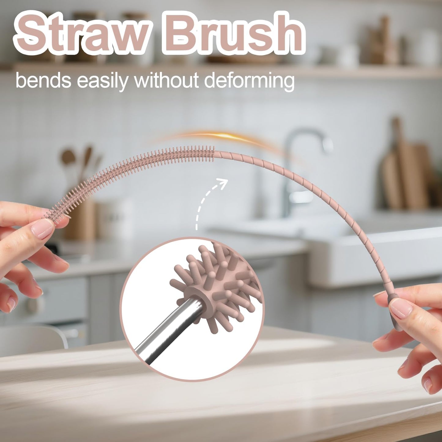 YOTIME Silicone Straw Cleaner Brush, 2 Pcs Reusable Straw Brush(6mm+9mm) for Cleaning Narrow & Wide Straws, Tumblers, Pink