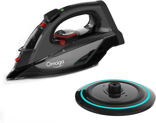 Cordless Iron for Clothes, 1500W Steam Iron Rapid Heating, Ceramic Soleplate, Auto Shut Off, Self-Clean, Anti-Calc, 3 Temperature Settings, 11.84oz Water Tank Ironing Clothes for Home, Black