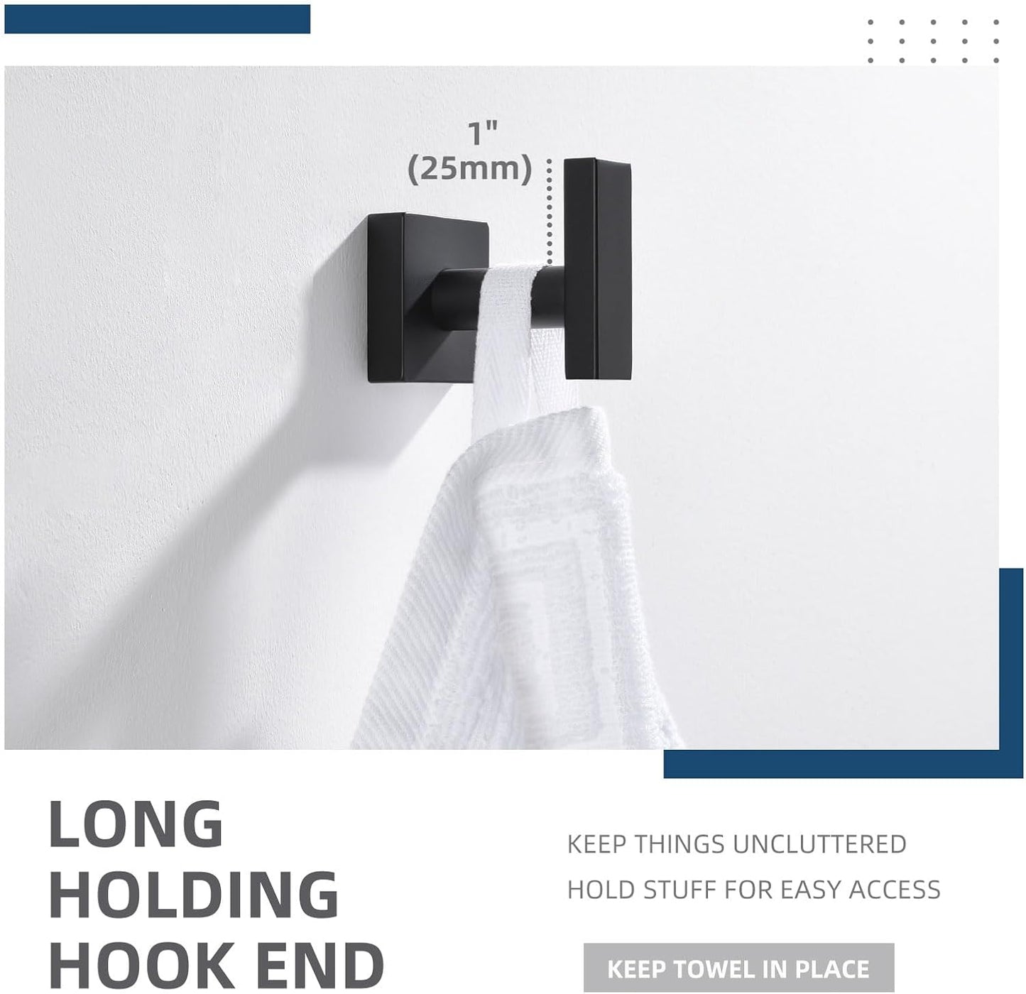 Angle Simple Towel Hook for Bathroom, Stainless Steel Hand Towel Coat Hook for Wall, Matte Black