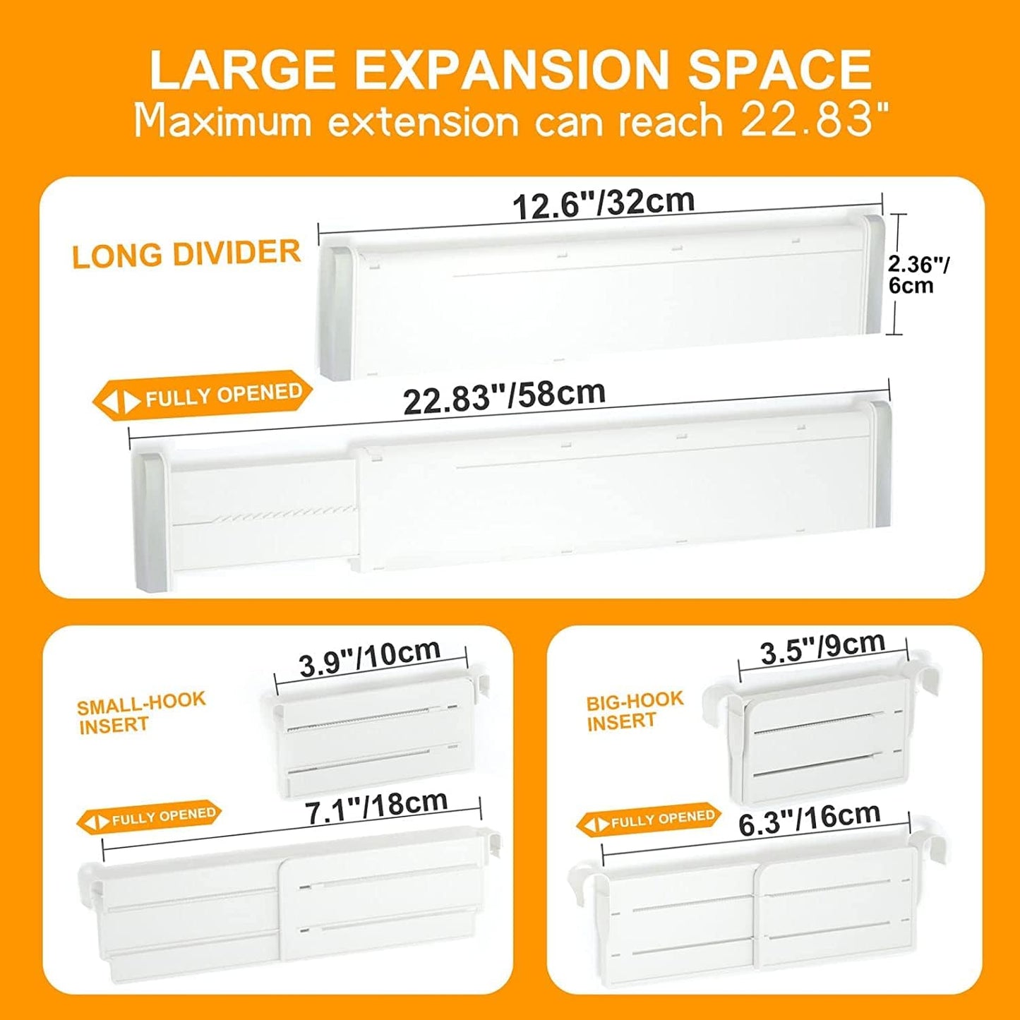 HiYZ Expandable Drawer Dividers with Inserts, Large Kitchen Utensils Drawers Divider, 2.36" High Adjustable Drawer Organizers Separators for Clothing,Kitchen Utensils,Tools,8 Dividers with 16 Inserts