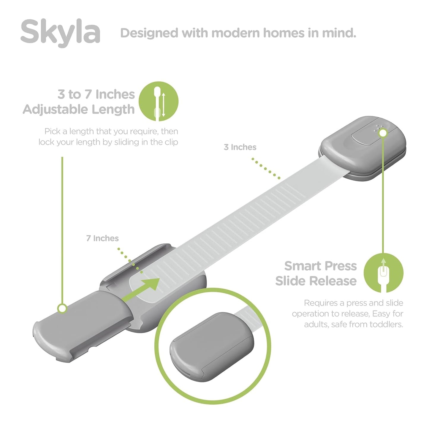 Baby Proofing Child Safety Locks (16 Pack) by Skyla Homes - The Safest, Quickest and Easiest 3M Adhesive Cabinet Latches, No Screws & Magnets, Multi-Purpose for Furniture, Kitchen, Ovens, Toilet Seats