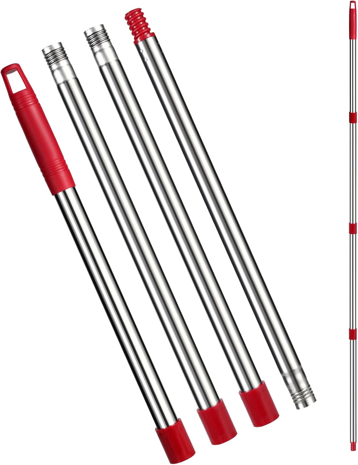 Spin Mop Replacement Handle - 4 Section Mop or Broom Handle/Stick Compatible with O Cedar Spin Mop Refills and Brooms, 30" to 59", American Threaded Joint End (Mop Head Not Included)