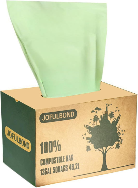 Biodegradable Compost Recycling Trash Bags, Compostable 13 Gallon Plastic Trash Bags For Kitchen, 50 Count, 1.2 Mils,60 Liter, Recyclable Composta Large Heavy Duty Garbage Bag