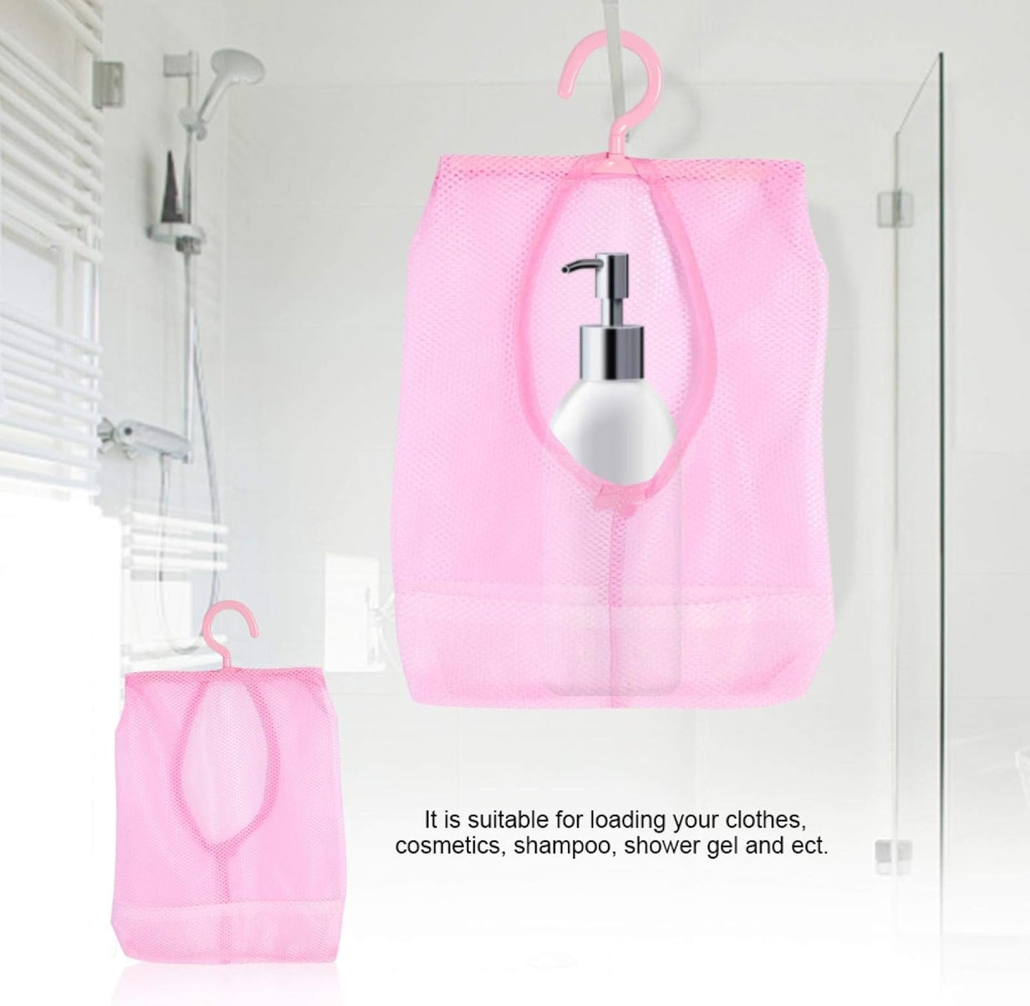 Clothespin Bag, Multi Purpose Hanging Mesh Storage Bag Clothespin Bag with Hanger for Socks Stockings Bra Underwear Bathroom(Pink)