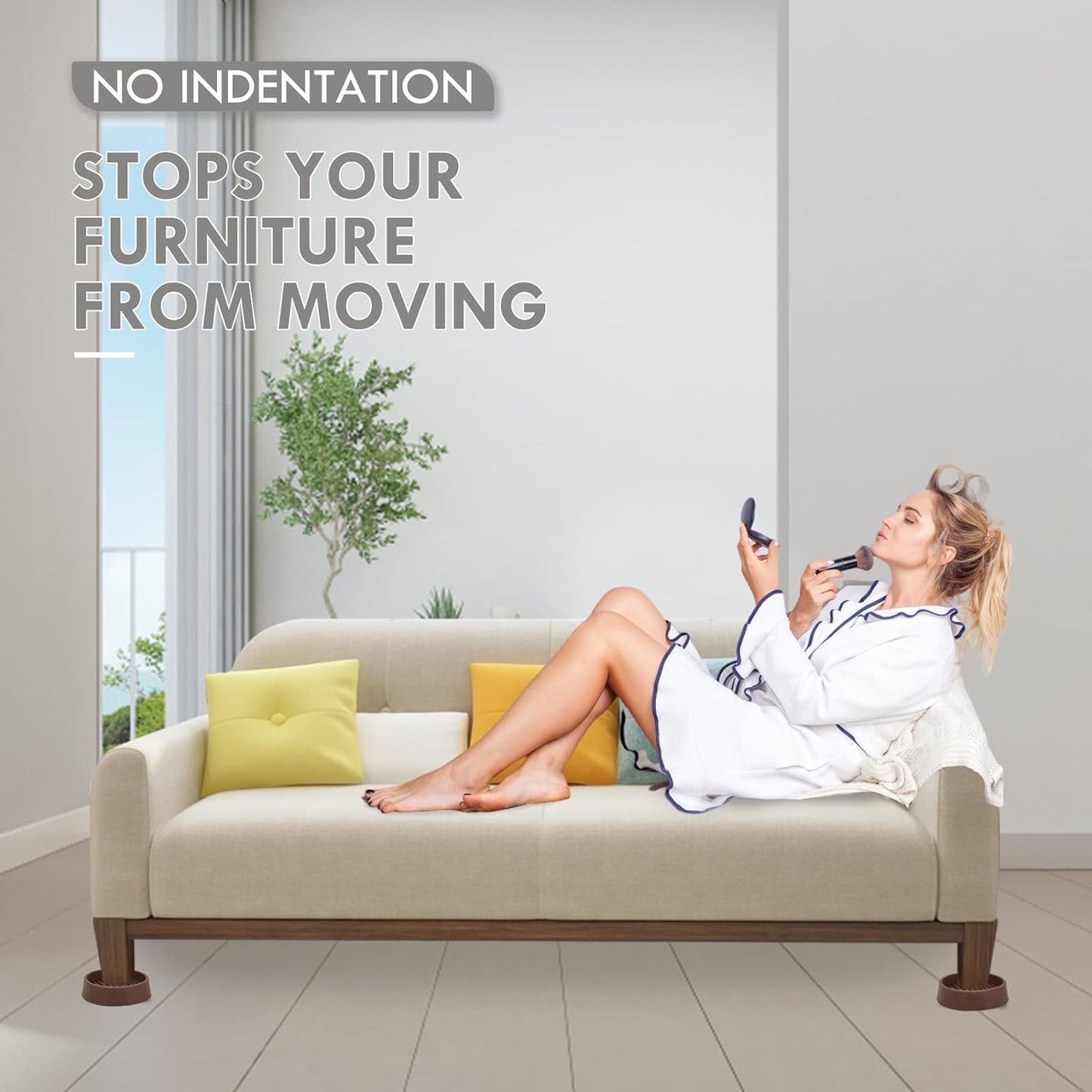 2X2 Round Rubber Caster Cups, Non Slip Furniture Pads, Anti-Slip Gripper, Anti Skid Furniture Feet, Anti Slide Floor Protector for Bed Couch Table Chair Stoppers (Brown, 12 Pack)