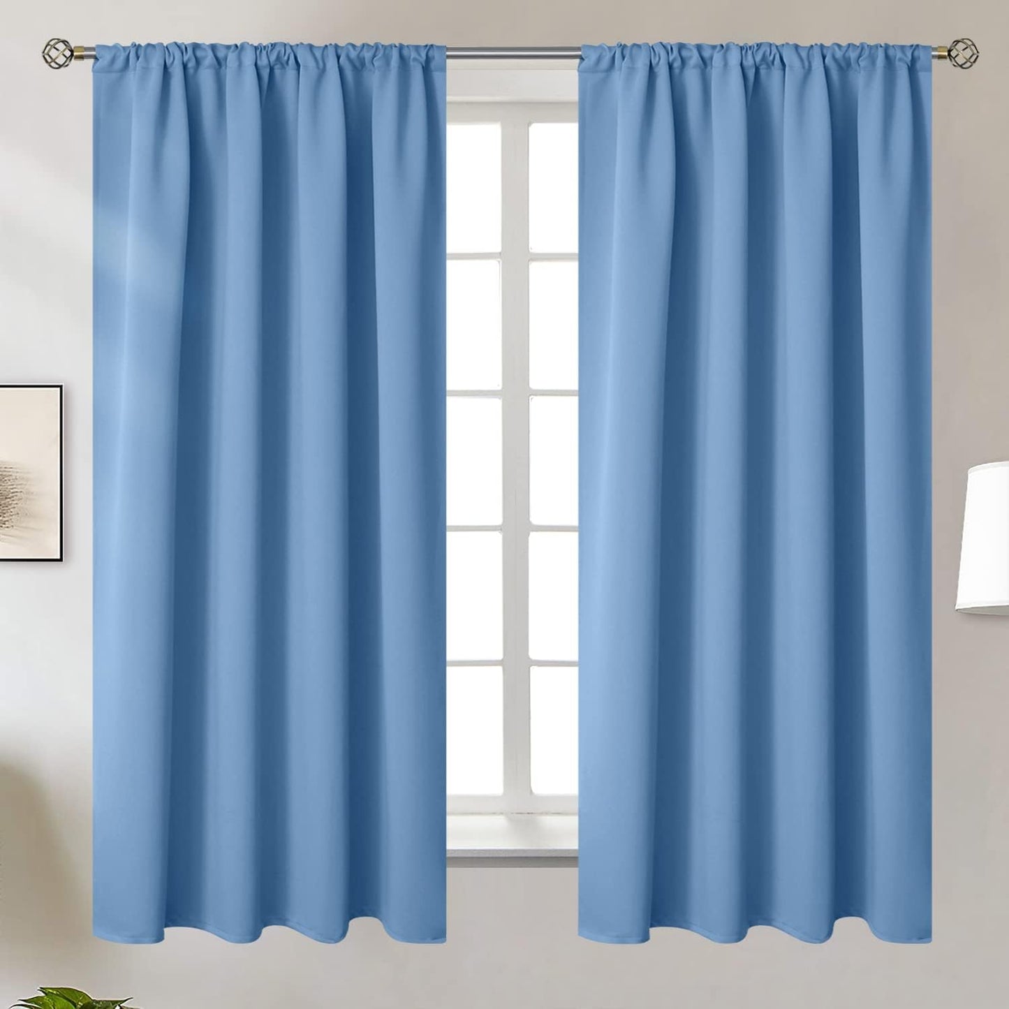 BGment Blackout Curtains 63 Inches Long for Bedroom - Denim Blue Thermal Insulated Drapes Room Darkening with Rod Pocket Privacy for Living Room, 52 x 63 Inch, 2 Panels