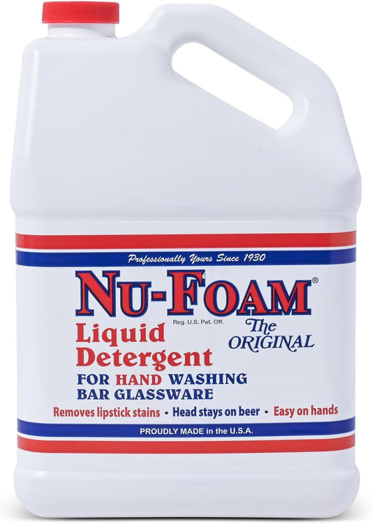 Nu-Foam Liquid Detergent for Bar Glassware – Original Streak-Free Solution - Hand Washing Bar, Tavern, Brewery Supplies - Concentrated - 1 Gallon