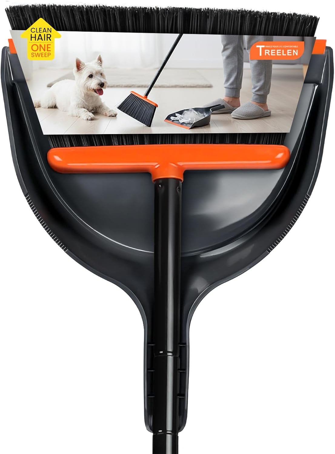 TreeLen Angle Broom and Dustpan Set, Dust Pan Snaps On Broom Handles Orange