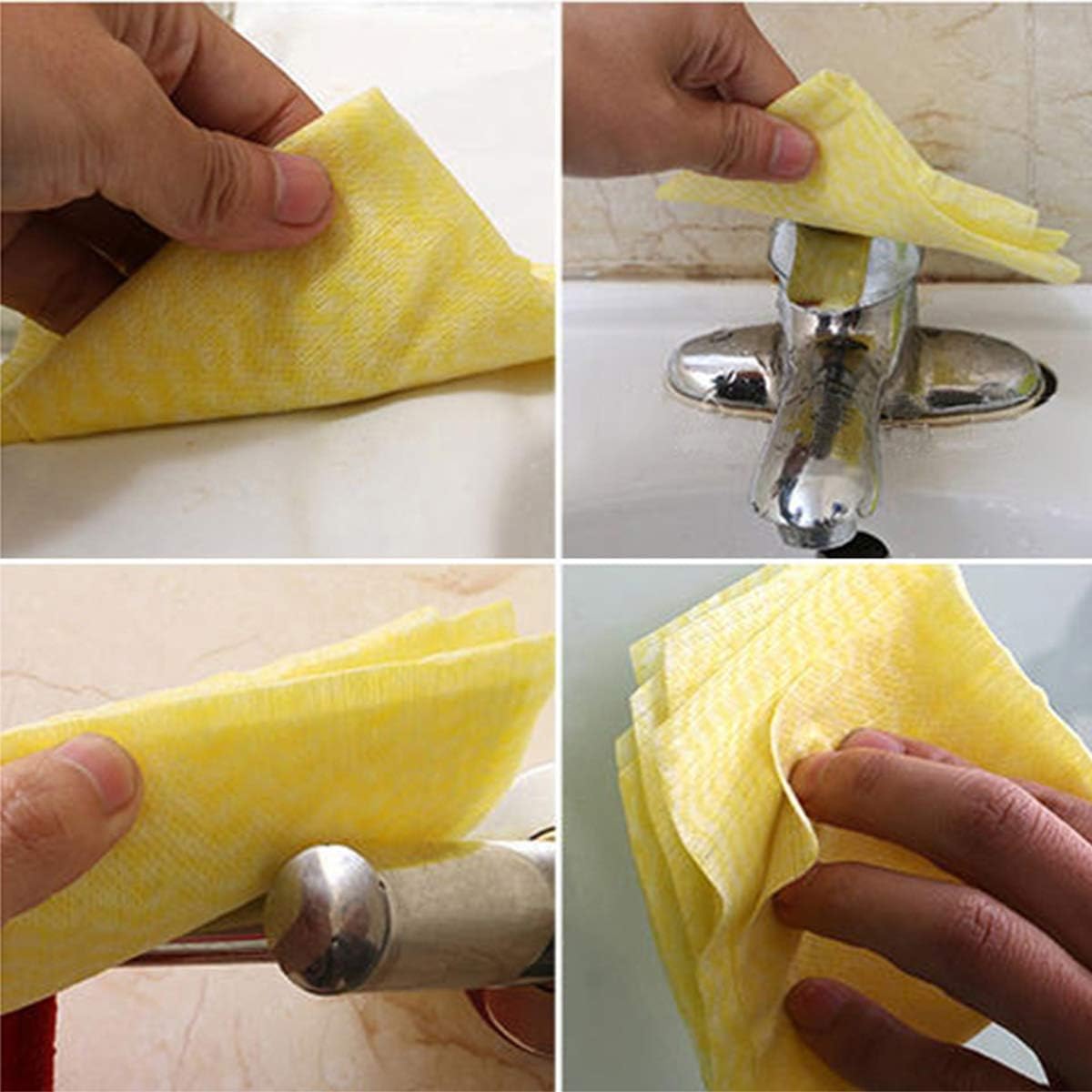 KMAKII 80 Pack Disposable Dish Cloths Heavy Duty Reusable Cleaning Wipes Dish Rags For Kitchen, 14 x 21 inches - Yellow