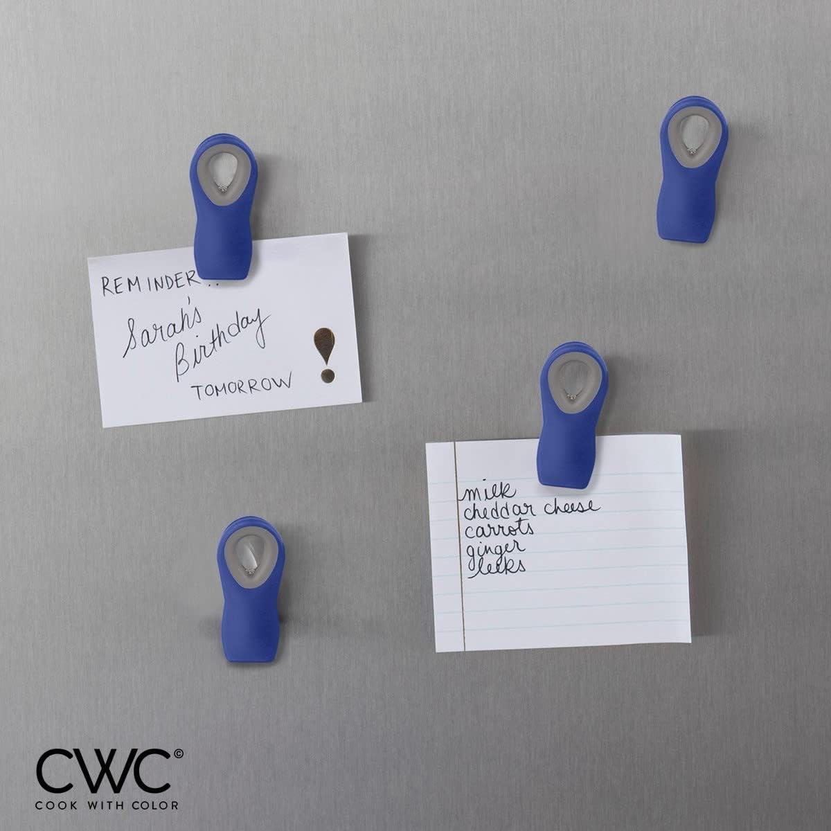 COOK WITH COLOR Bag Clips - Heavy Duty Chip Clip and Refrigerator Magnet Clips for Food Storage with Air Tight Seal Grip, Blue, Pack of 8