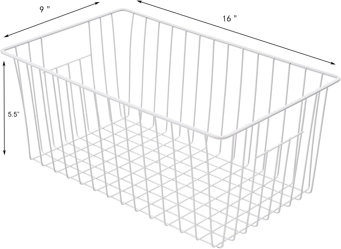16inch Farmhouse Freezer Wire Baskets Organizer Storage Bins Large Organizer Baskets with Handles for Storage, Office, Kitchen, Pantry, Cabinet, Closets - Set of 6 (White 6)
