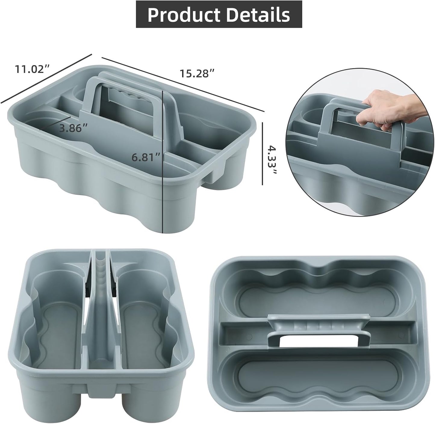 4 Pack Bathroom Cleaning Caddy Organizer with Handle, Plastic Bucket for Cleaning Tool, Gray
