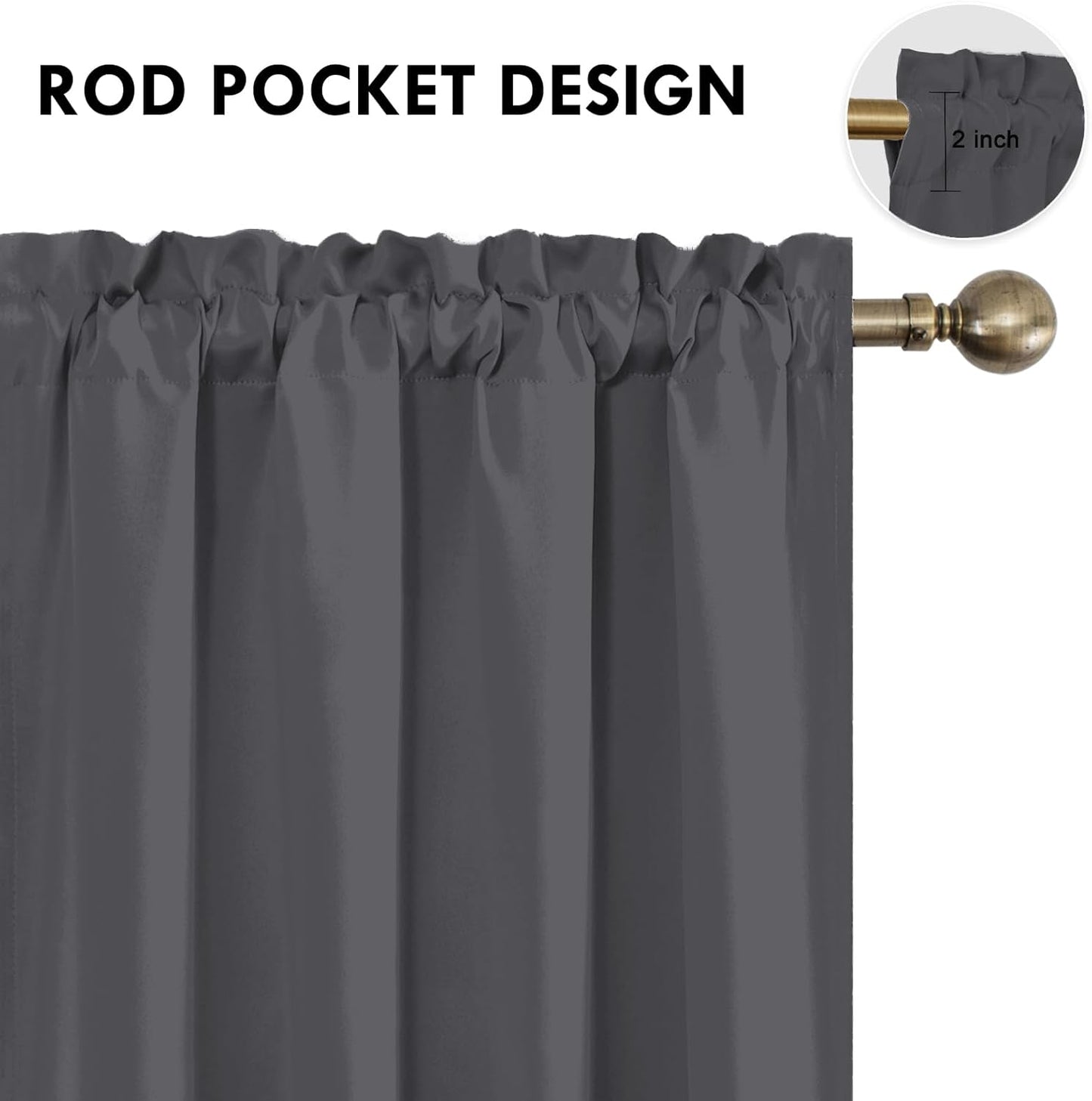 DWCN Bedroom Curtains Blackout Drapery Panels 54 Inch Length 2 Panels Set, Three Pass Microfiber Thermal Insulated Energy Saving Rod Pocket Window Treatment Drapes (W42 x L54 Inch, Dark Grey)