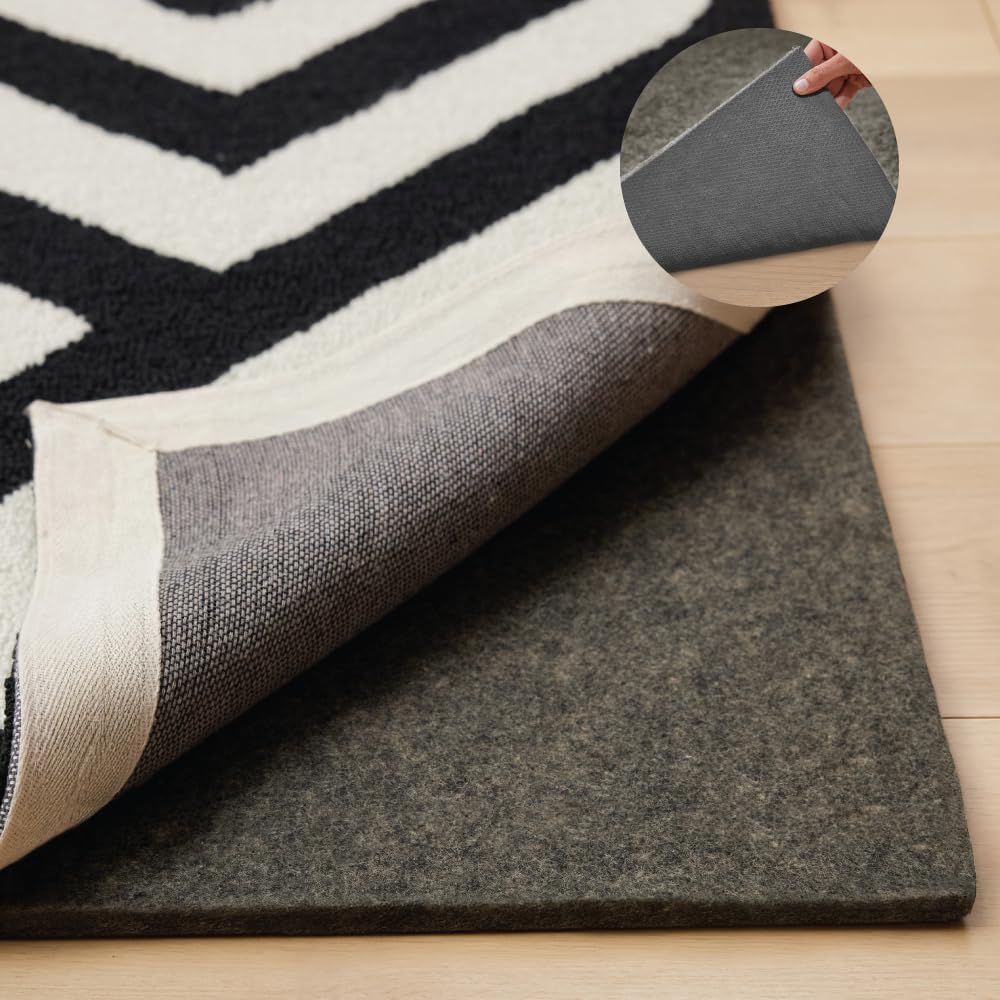 GORILLA GRIP Felt and Natural Rubber Stay in Place Slip Resistant Rug Pad, 1/4in Thick, 5x8 FT Protective Padding Under Area Rugs, Cushioned Gripper Pads, Carpet Runners, Hardwood Floors Protection
