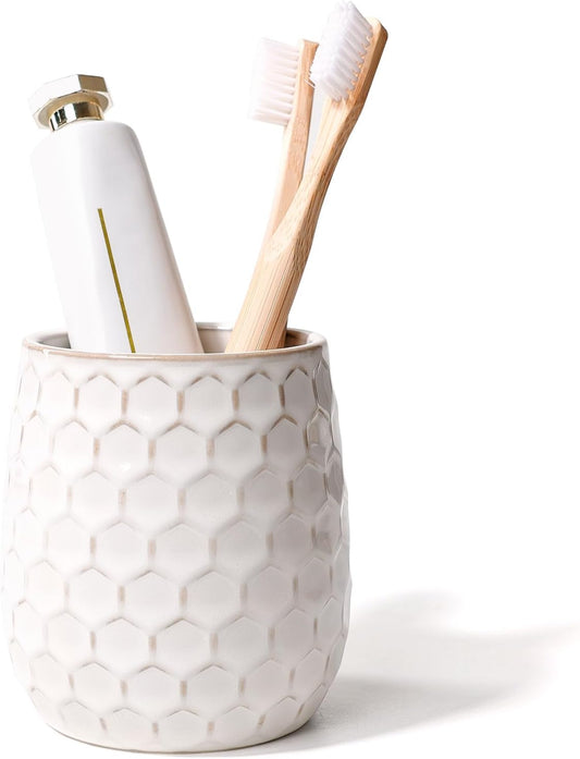 Toothbrush Holder, Tooth Brush Holder for Bathroom - Ceramic Toothbrush Cup White Toothbrush Holders Countertop, Makeup Brush Holder Pen Holder, 3.62" x 3.62" x 3.93", ANTIS'S HOME