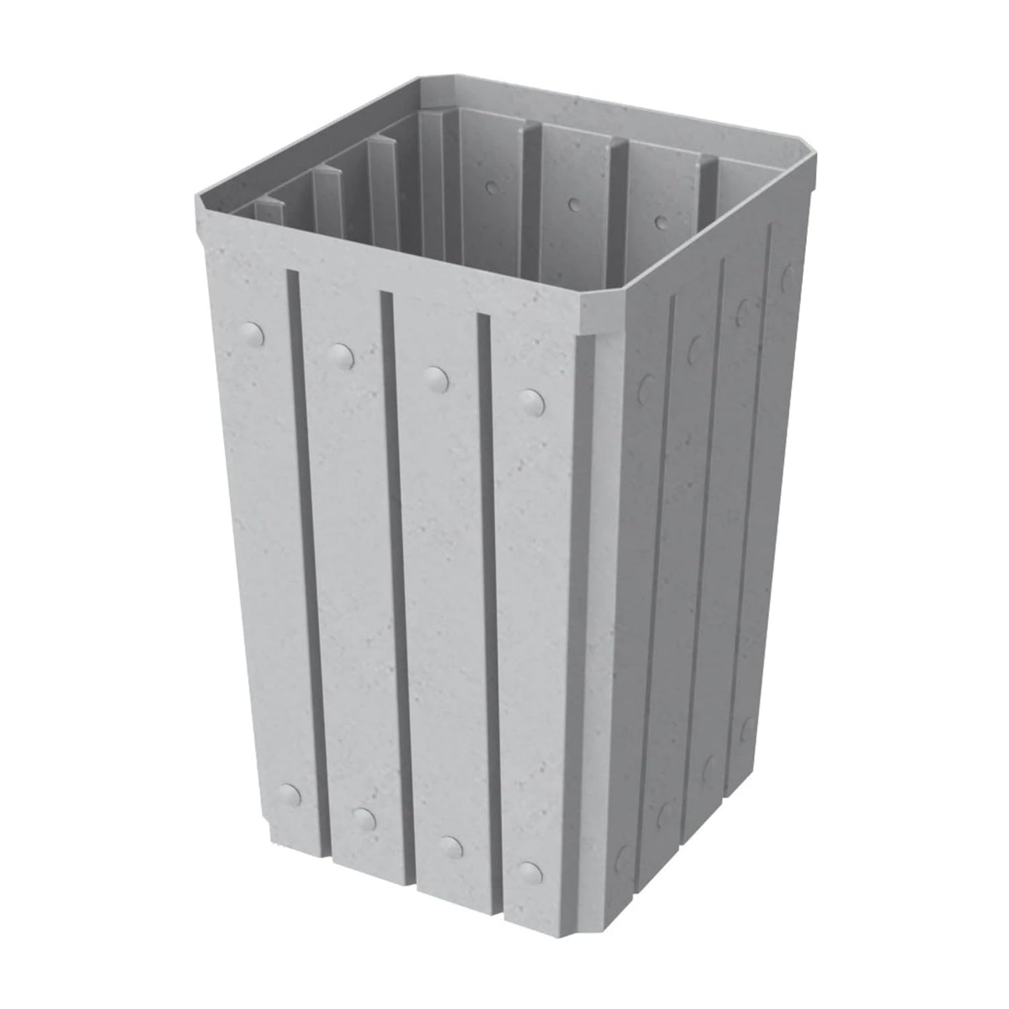 32 Gallon Square Slatted 100% Recycled Plastic Heavy-Duty Commercial Outdoor and Indoor Trash Can with Push Top Lid | Great for Schools and Businesses - Light Granite