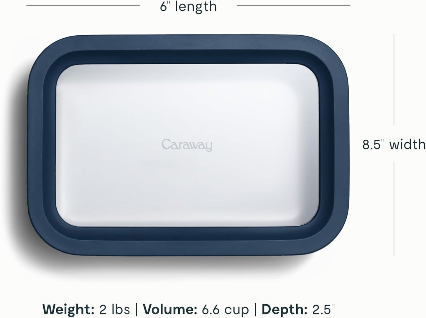 Caraway 2pc Glass Food Storage Set - 6.6 Cup Food Containers (2) - Ceramic Coated - Non Toxic, Non Stick Lunch Box with Lids. Dishwasher, Oven, & Microwave Safe - Navy