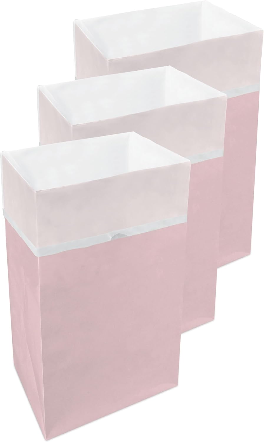 30 Gallon Disposable Pop-Up Trash Cans (3-Pack) with Fitted Bags – Foldable Garbage & Recycling Bins for Parties, Events & Kitchen (Pink, 30" H x 14" W x 17" D)