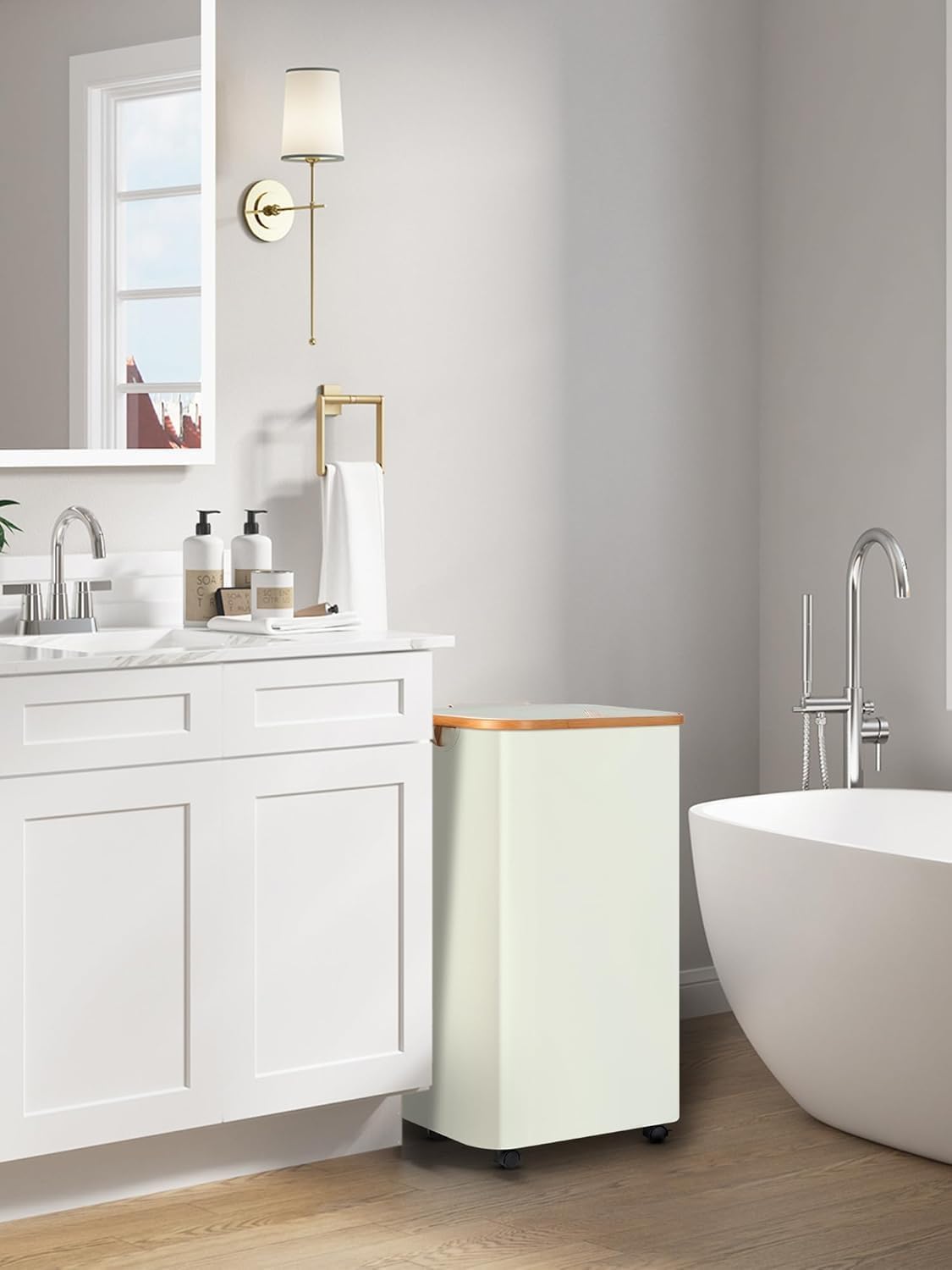 efluky Laundry Basket with Wheels, Tall Rolling Laundry Hamper with Lid and Removable Bag, Aesthetic Dirty Clothes Hamper on Wheels for Laundry Room, Bedroom, Dorm and Bathroom, 100L Beige