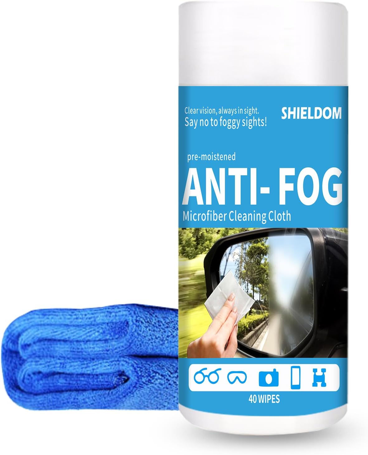 Glass Anti-Fog Wipes Pre-moistened Defogger to Prevent Fogging on Bathroom Mirror, Shower Door, Car Windshield, Window, Helmets, Goggles Quick NO Fog Tissue Resealable Bottle -40 Wipes
