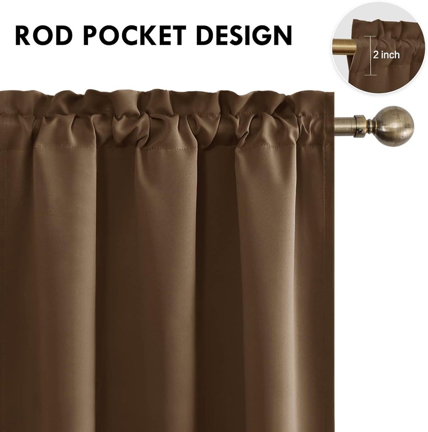 DWCN Blackout Curtains for Bedroom – Thermal Insulated Energy Saving Drapes for Living Room, Brown, W 38 x L 84 Inch, Set of 2 Rod Pocket Curtain Panels
