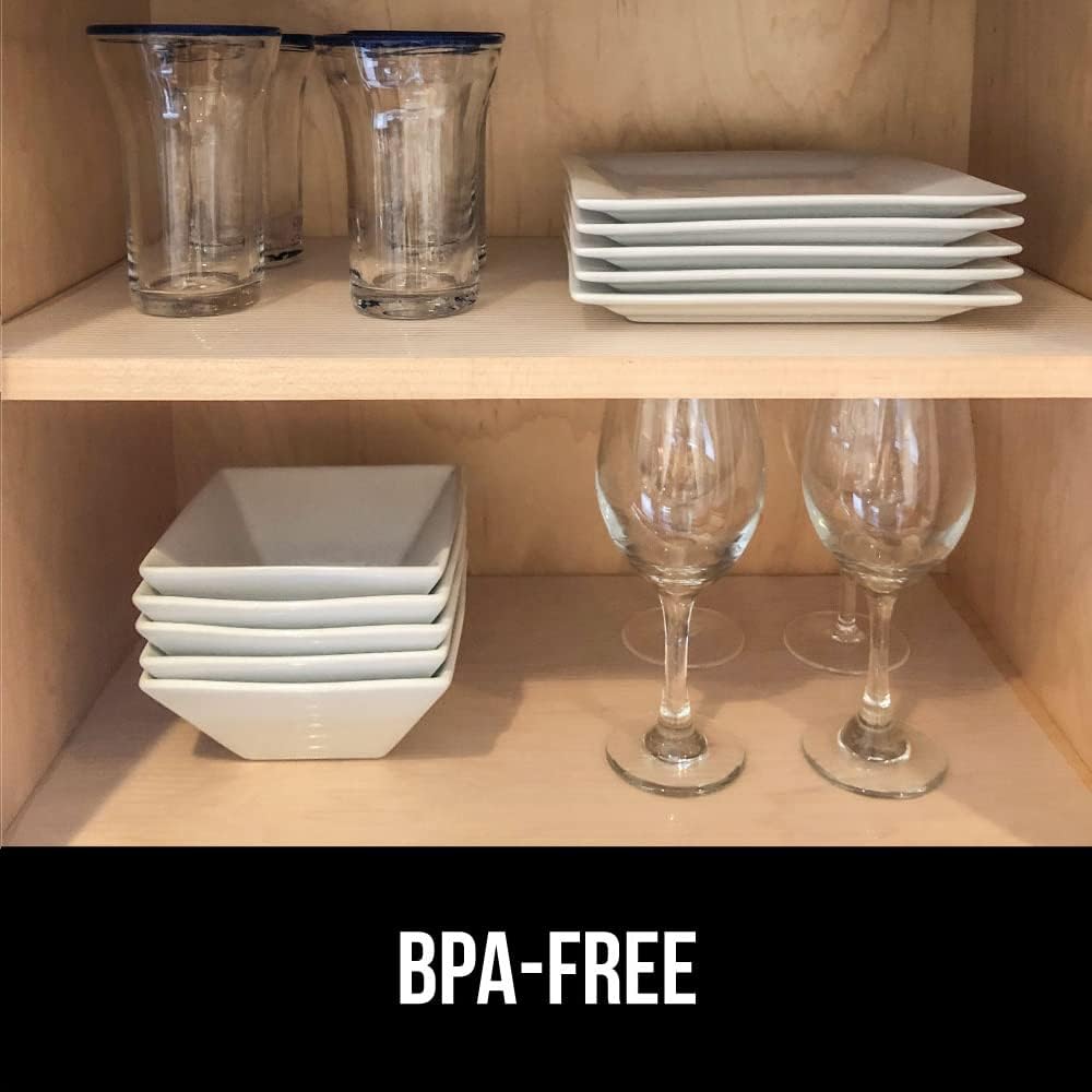 GORILLA GRIP DuraGuard Shelf Liner, Non-Adhesive Cabinet Liners for Kitchen Drawers, Shelves, Refrigerator, Pantry Storage, Bathroom Closet, Durable Waterproof BPA Free Ribbed Plastic, 12x10 Clear