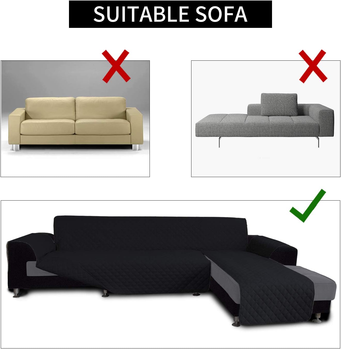 Easy-Going L Shape Sofa Cover - Chaise Lounge Slip Cover Reversible Sofa Protector for Pets, Kids & Furniture (X-Large, Black/Black)