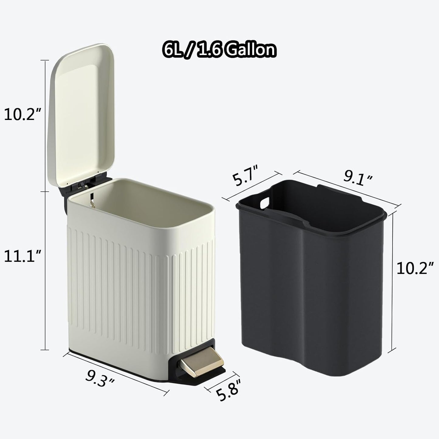 CEROELDA Small Bathroom Trash Can with Lid Soft Close-5L/1.3 Gal Slim Garbage Can-Metal Step Wastebasket-Rectangle Narrow Waste Bin for Office, Bedroom, Toilet, Live Room (Embossed-Beige)