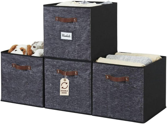 DECOMOMO Storage Baskets, 13x15x13 Storage Cube Bins with Labels for Organizing Shelves Kallax (Kallax / 4pcs, Black Pattern)