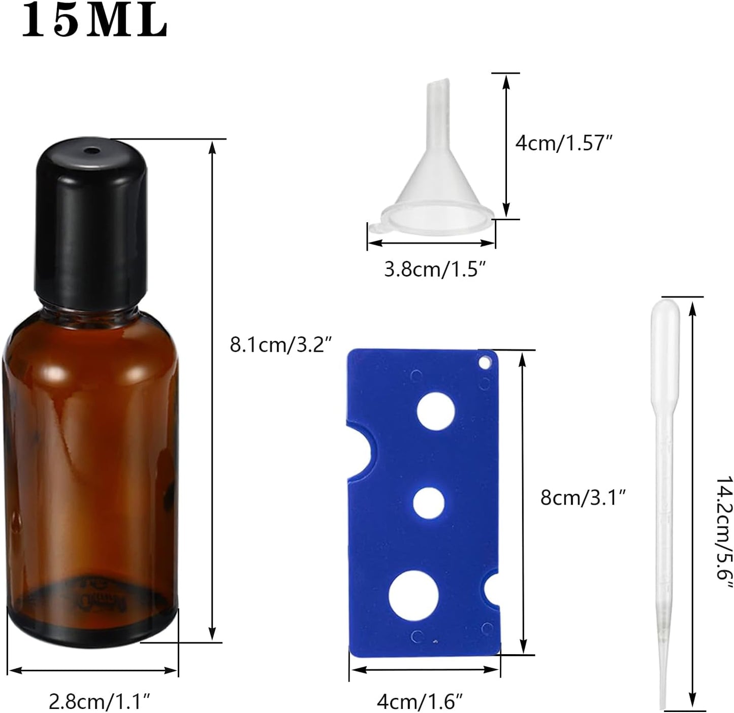 15ML Roller Bottles for Essential Oil, 4 Pack Empty Amber Glass Roller Bottle for Perfume Oil, Roll on Bottles with Stainless Steel Roller Balls, Opener, Funnel and Dropper