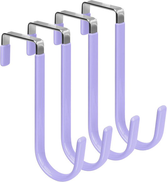 FYY Over The Door Hooks, 4 Pack Door Hangers Hooks with Rubber Prevent Scratches Heavy Duty Organizer Hooks for Living Room, Bathroom, Bedroom Hanging Clothes, Towels, Hats, Coats, Bags Lavender
