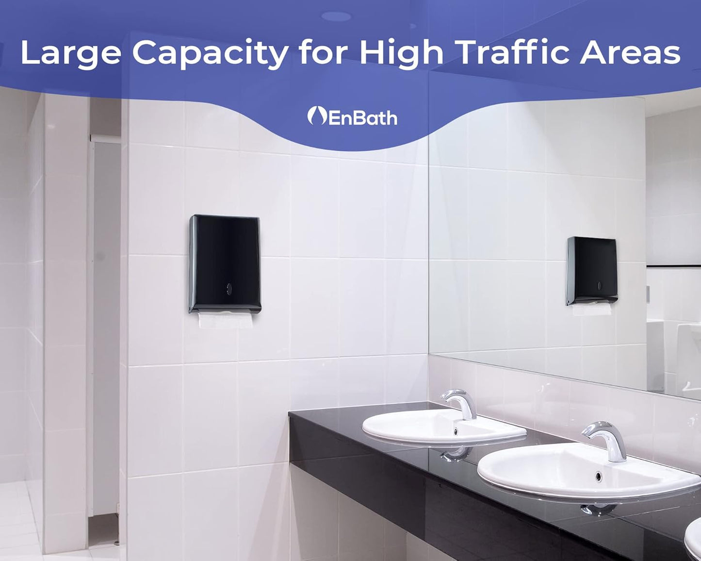 Commercial Paper Towel Dispenser Wall Mount, Holds 500 Multifold, Trifold, Z Fold, C Fold Hand Towels for Bathroom/Restroom, Office, Shop, or Home (Black)