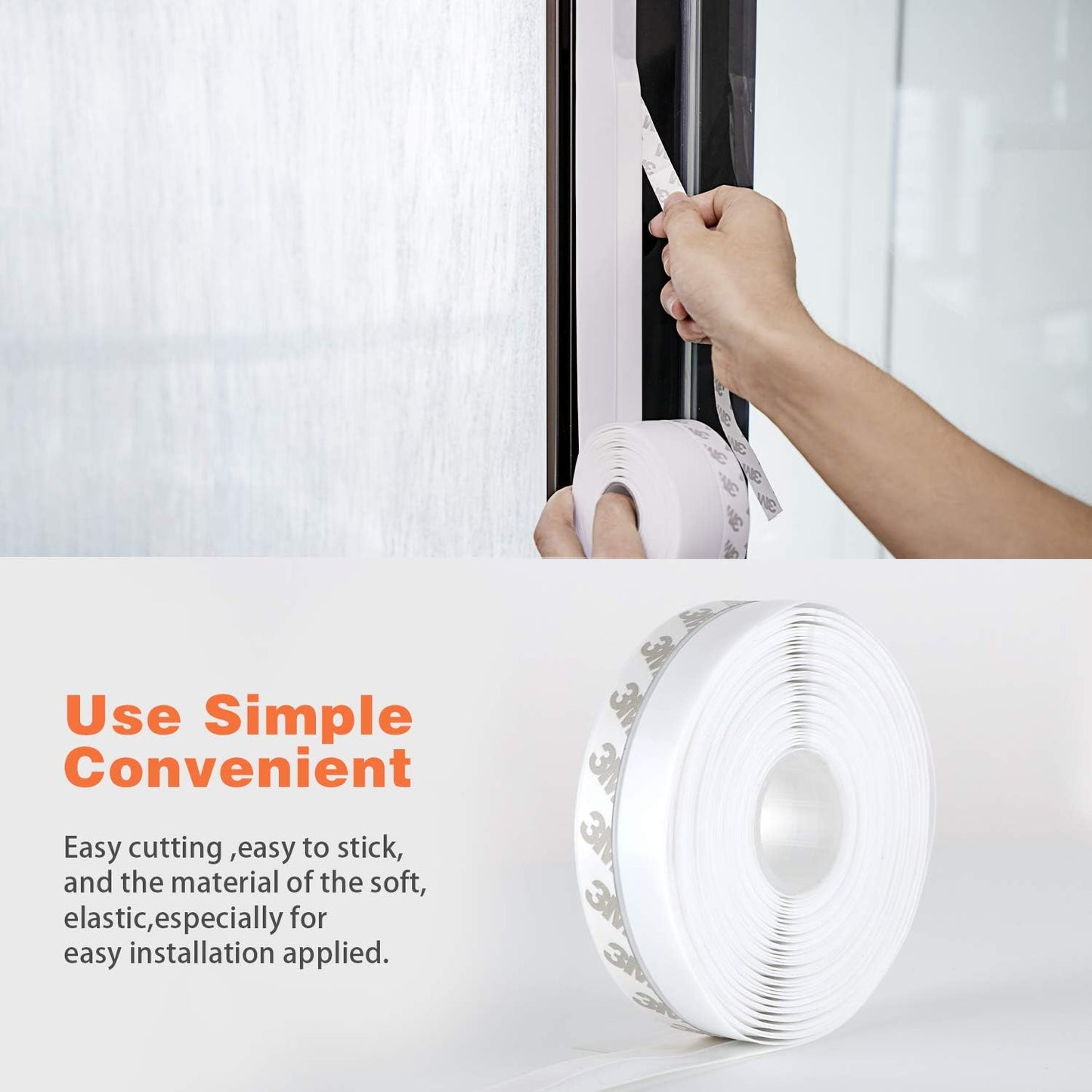 26 Feet Silicone Seal Strip, Weather Stripping Seal Tape for Door, Window & Shower Glass Gaps (White, 25MM)