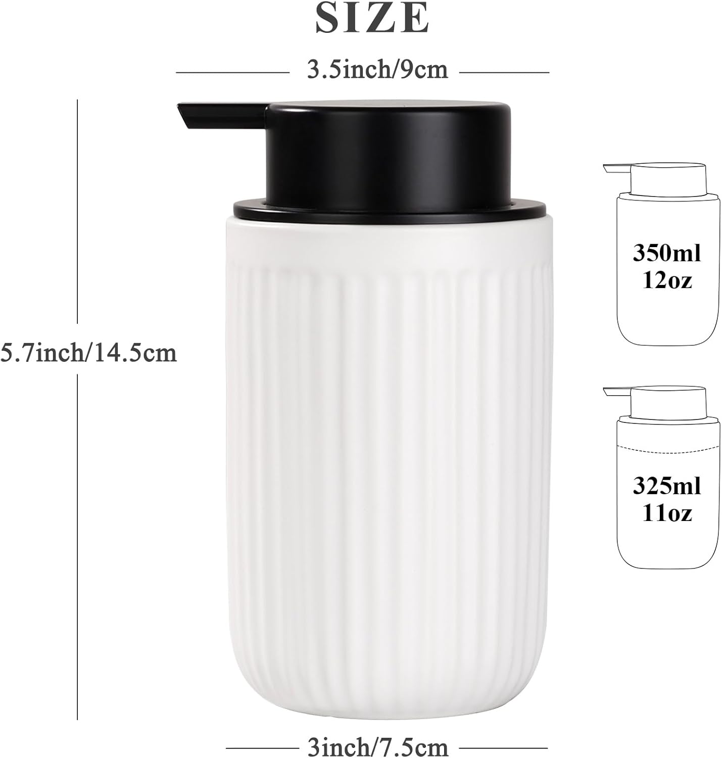 BosilunLife Dish Hand Soap Dispenser - White Liquid Pump soap Dispenser for Bathroom Decro 12oz Ceramic Kitchen Dish Dispenser with Rust-Proof Liquid Pump Modern Refillable Lotion Bottles