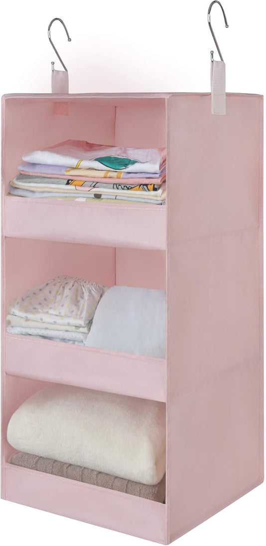 GRANNY SAYS 3-Shelf Hanging Closet Organizer, Collapsible Closet Hanging Shelves, Nursery Hanging Organizer, Pink, 29 ½" H X 12" W X 12" D, 1-Pack