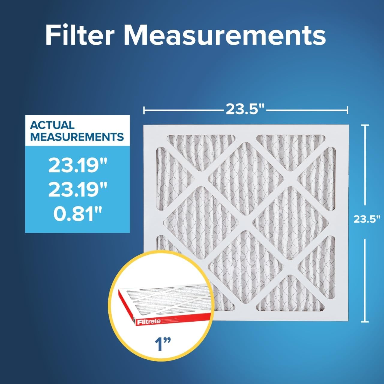 Filtrete 23.5x23.5x1 AC Furnace Air Filter, MERV 11, MPR 1000, Micro Allergen Defense, 3-Month Pleated 1-Inch Electrostatic Air Cleaning Filter, 6 Pack (Actual Size Pack 23.188x23.188x0.81 in)