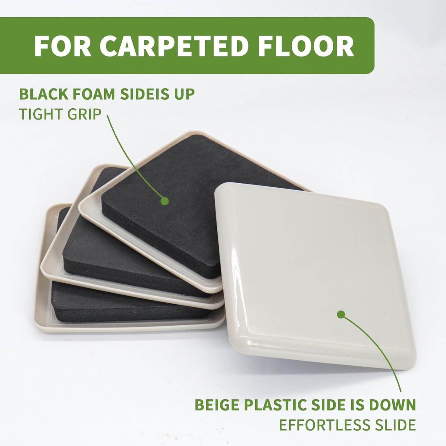 Furniture Sliders for Carpet 8 PCS - 3 1/2 inch Furniture Moving Slider Chair Legs Floors Protectors Square Furniture Movers Sliders – Move Your Furniture Easy & Safely(for Carpet)