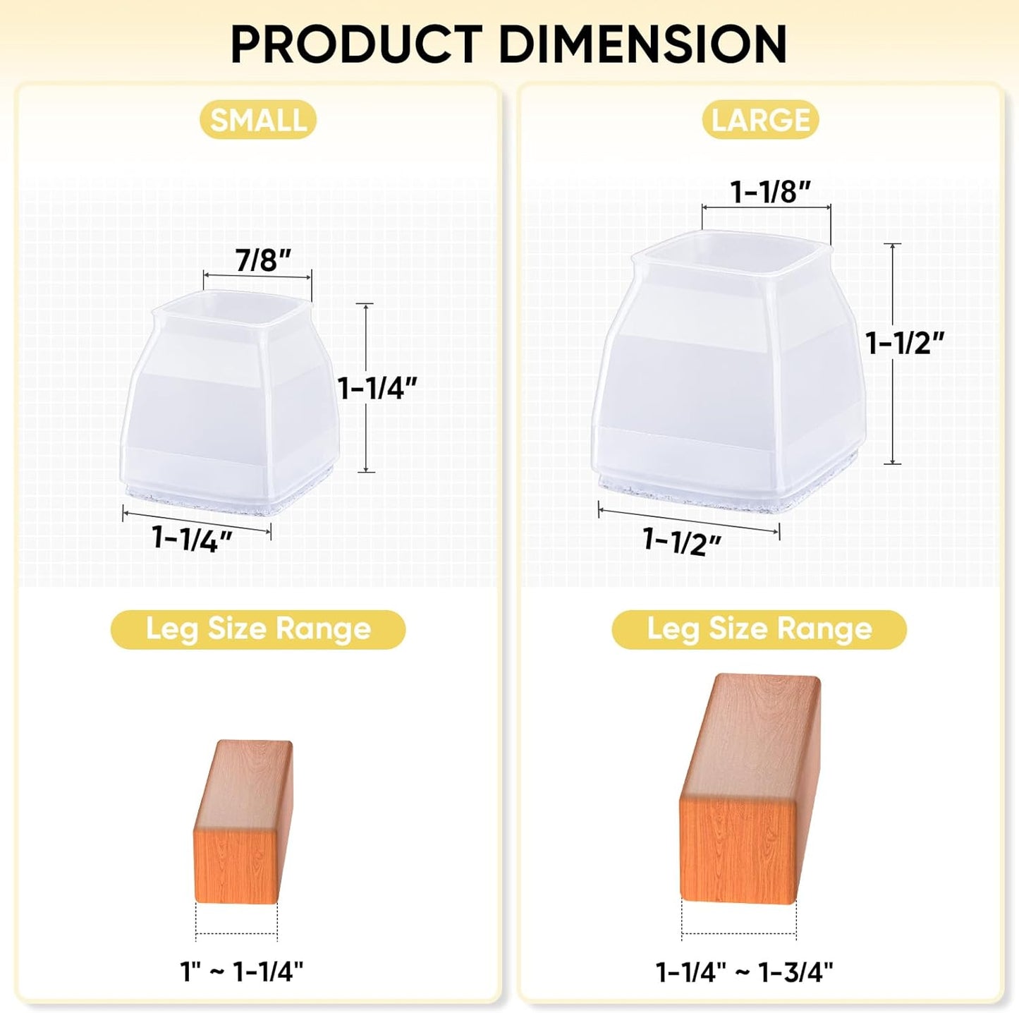 BALEINE 32 Pack Silicone Chair Leg Floor Protectors, Stool Leg Protectors Cap, Non-Slip Chair Leg Caps for Hardwood Floors (Clear & Large (Square), 32 Pack)
