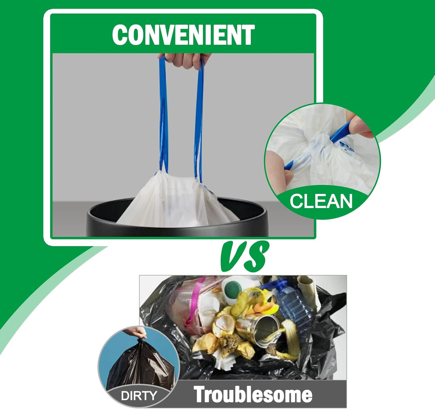 13 Gallon Compostable Trash Bags, 50 Count Biodegradable Drawstring Compost Food Waste Bags, Heavy Duty 1 Mil, 49.2 Liter, Tall Kitchen Large Garbage Bags, US BPI and Europe OK Compost