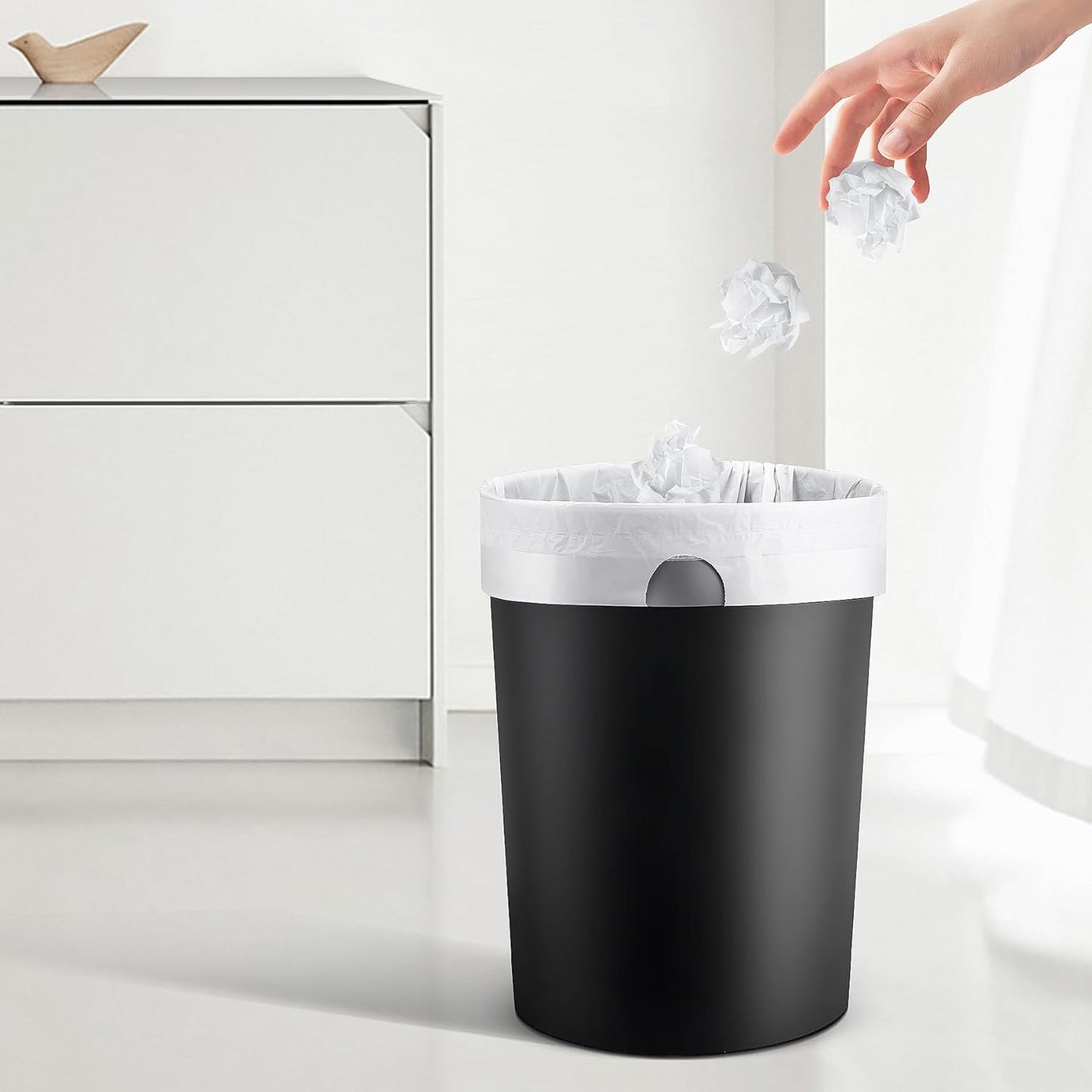 Drawstring 4 Gallon Trash Bags, Pre-Cut Strong Wastebasket Bin Liners, White Garbage Bags for Home, Office, Bathroom (Code D, 60 Count)