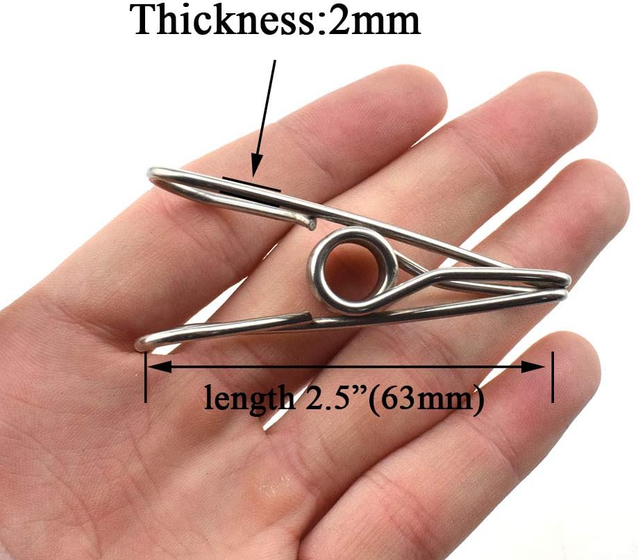 HAHIYO Clothespins Chip Clips All Metal Stainless Steel No Rust Stains Strong Grip in Heavy Wind 2.5 Inches 14 Pack Large Do Not Fall Apart Open Wide for Holding Clothes Snack Bag Clamps