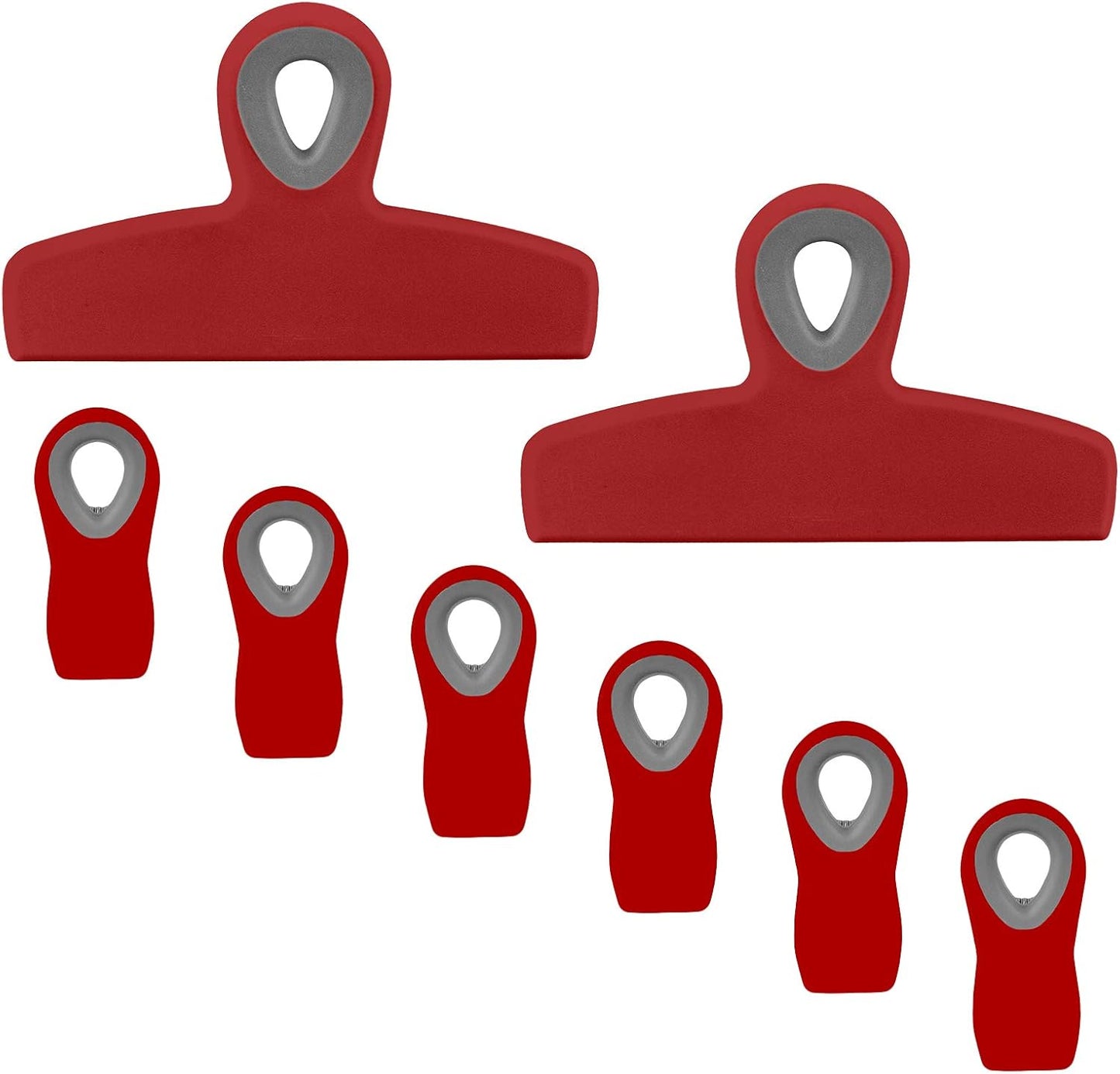 COOK WITH COLOR Bag Clips - Heavy Duty Chip Clip and Refrigerator Magnet Clips for Food Storage with Air Tight Seal Grip, Red, Pack of 8