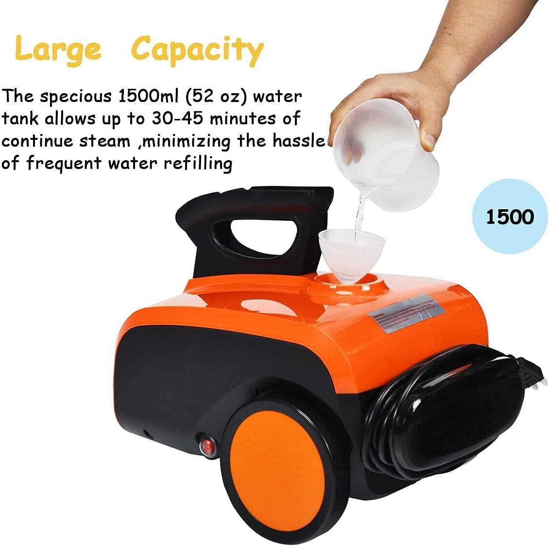 COSTWAY Multipurpose Steam Cleaner with 19 Accessories, Heavy Duty Household Steamer Chemical-Free Cleaning, 1.5L Dual-Tank Rolling Cleaning Machine for Carpet, Floor, Window and Car, Orange+Black