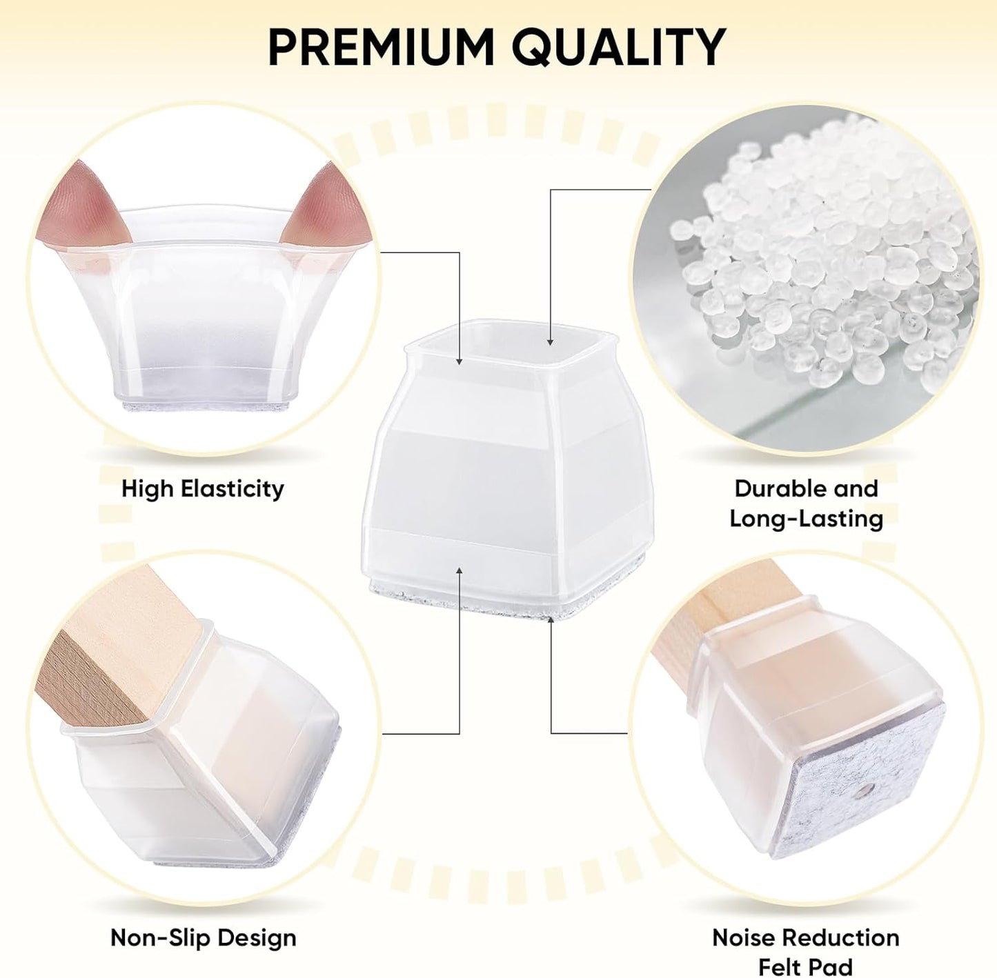 BALEINE 16 Pack Silicone Chair Leg Floor Protectors, Stool Leg Protectors Cap, Non-Slip Chair Leg Caps for Hardwood Floors (Clear & Small (Square), 16 Pack)