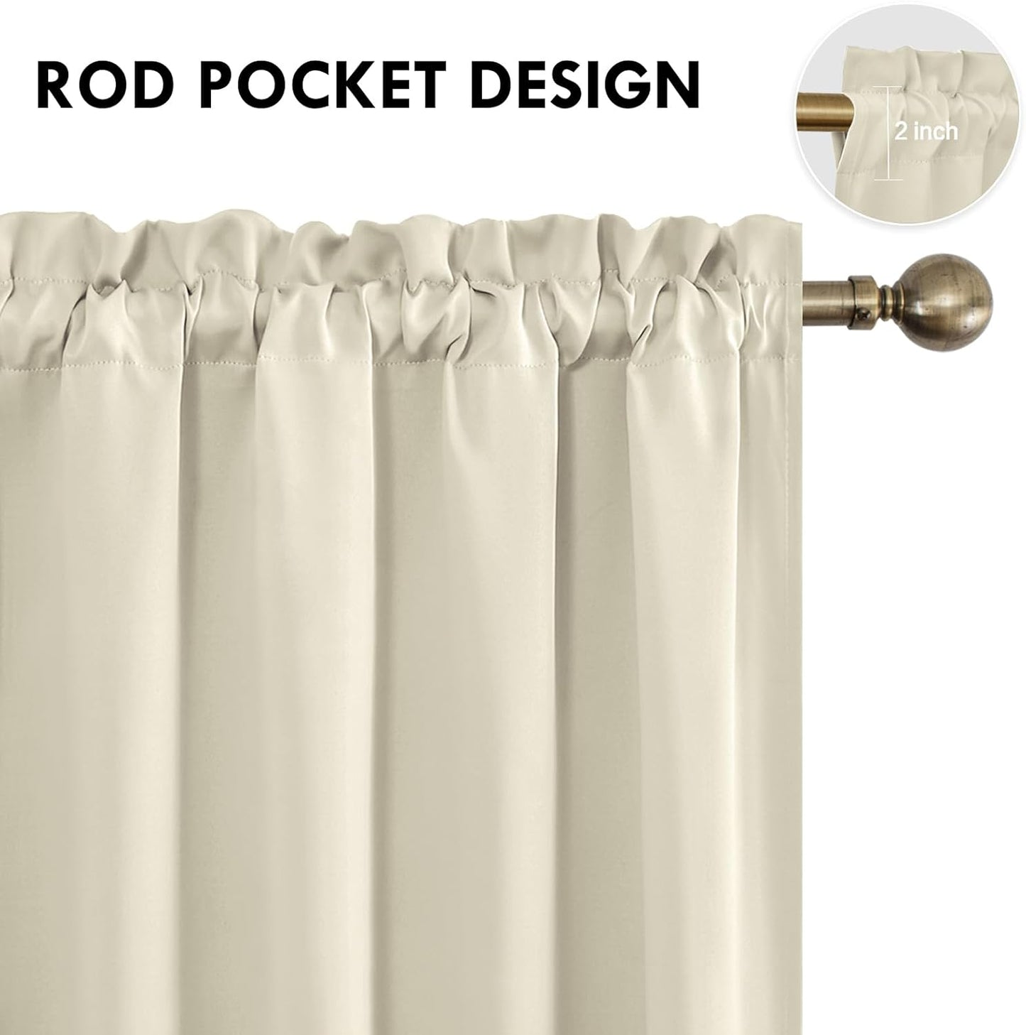 DWCN Thermal Short Blackout Curtains for Bedroom/Kitchen, Energy Saving Room Darkening Curtains for Nursery/Bedroom/Kitchen(W60 x L36inch, Light Beige, Set of 2 Panels, Top of Rod Pocket)