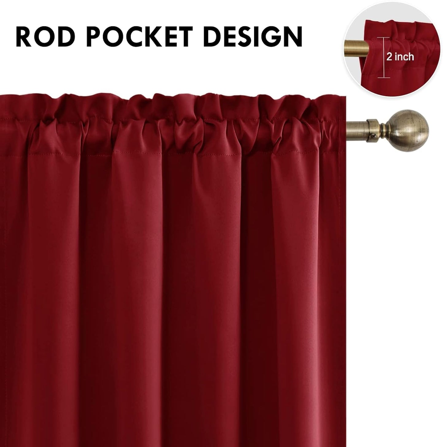 DWCN Blackout Curtains for Living Room Thermal Insulated, Energy Saving & Noise Reducing Bedroom Curtains, Amaranth Red, W 52x L 36 Inch, Set of 2 Rod Pocket Curtain Panels